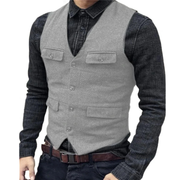 Balduin | Herren Trachtenweste V-Ausschnitt Slim Fit – Silber