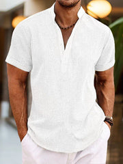 Daniel | Herren Sommer Henley Kurzarm Shirt – Weiß