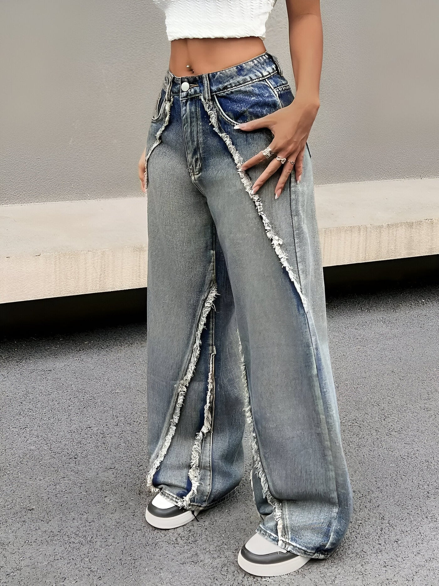Gregoria  | Coole Blaue Jeans mit rauem Saum und weitem Bein