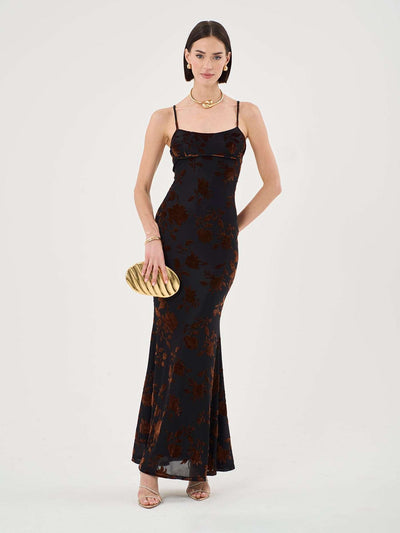 GRETA | FLORALES MAXIKLEID AUS SAMT