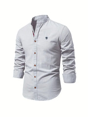 Herren Stehkragen Button Down Hemd - Stilvolles Langarm – Gray