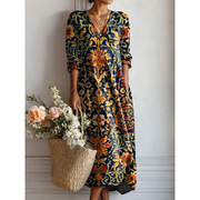 Beatrix | Damen Maxikleid Boho Langarm Print – Mehrfarbig