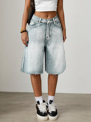 Bermuda Jeans Shorts Damen High Waist – Hellblau