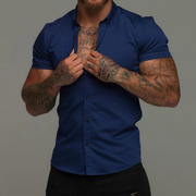 Bernhard | Herren Sommer Hemd Schlicht – Marineblau