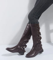 Kalinda | Damen knöchelhohe Reitstiefel mit rückseitigen Schnallen – Dunkelbraun
