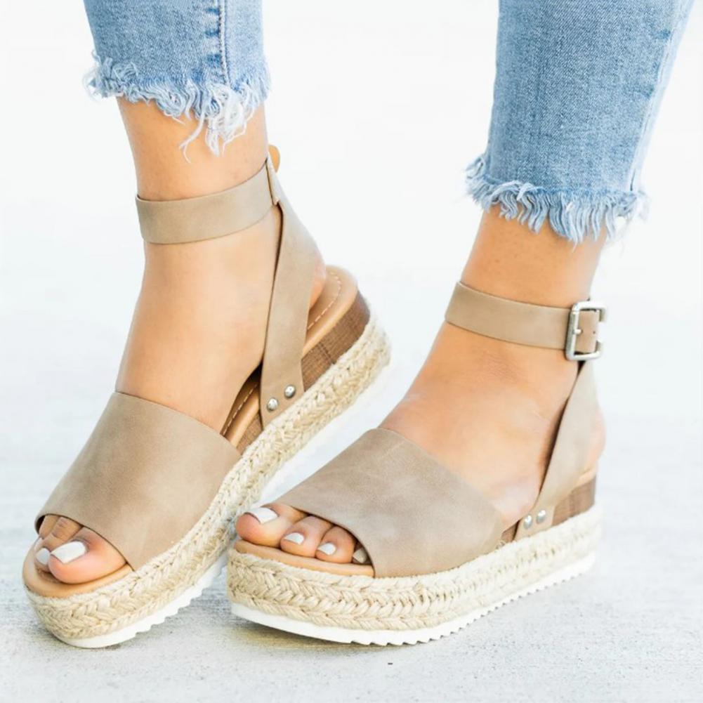 Damen Plateau-Espadrille Sandalen mit Keilabsatz & Riemchen – Livia