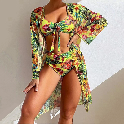 Tropisches Bikini-Set mit Cover-Up für Damen