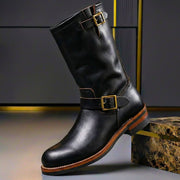 Gideon - Vintage-Lederstiefel mit Schnallen – Schwarz