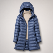 Mira - ultraleichte Longline-Pufferjacke – Marineblau