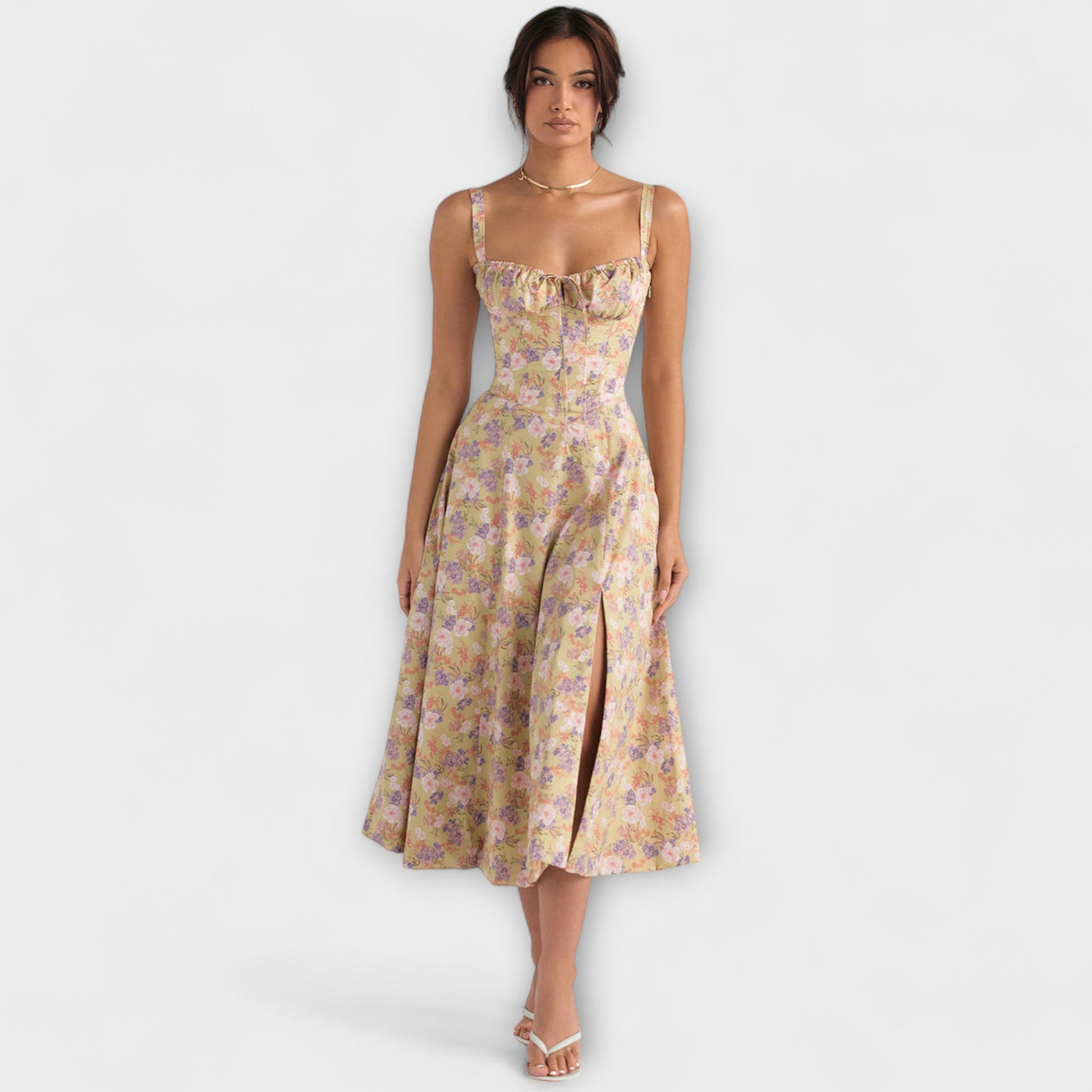 Zipporas - Taillierte Bustierkleid mit modernem Frühlingsblumenprint