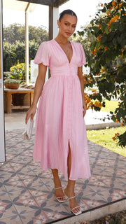 Damen Elegantes Maxikleid Mit Knopfleiste Und Fließendem Schnitt – Sommerkleid Chic – Hellrosa