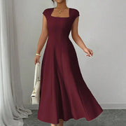 Ysolenne - Midikleid mit weichem Griff und quadratischem Ausschnitt – Burgunder