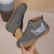 Zorelle - Komfortable Stiefeletten mit Katzenmotiv – Grau