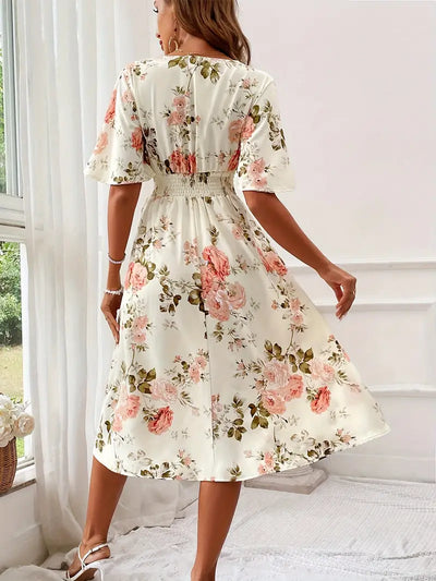 Mercy - Sommer Kleid V-Ausschnitt Blumenmuster