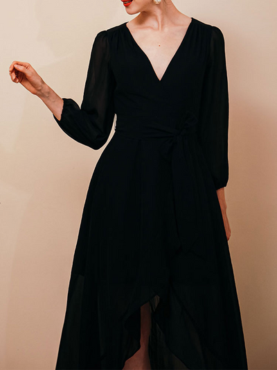 Elegantes Wickelkleid | Luftiger Chiffon | Asymmetrischer Saum