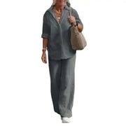 Maria | Luftiges Und Elegantes Zweiteiliges Leinen-Set – Grau