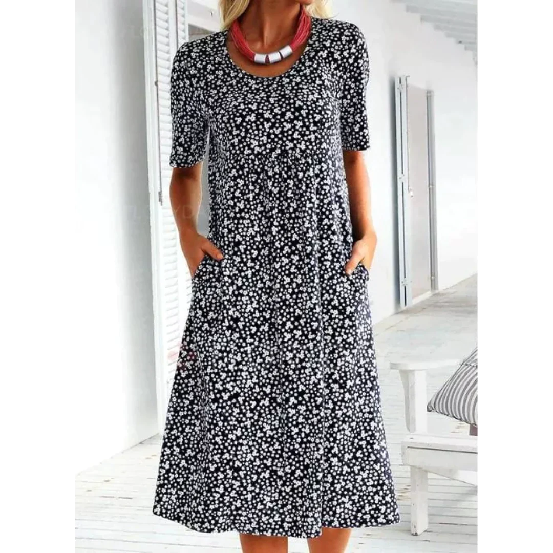 Jehaia - Lässiges Kleid mit Rundhalsausschnitt und Blumenmuster