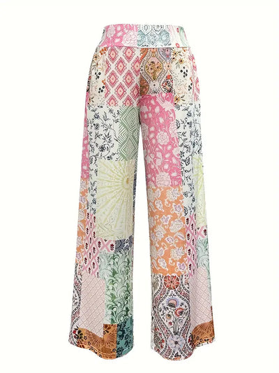 Kayleigh | Bunte Blumen-Patchwork Weitbeinige Hose