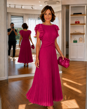 Althea - Plissiertes Midikleid aus Leinen – Rosa