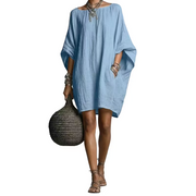 Sabina - Schulterfreies Midikleid mit weicher Haptik – Himmelblau
