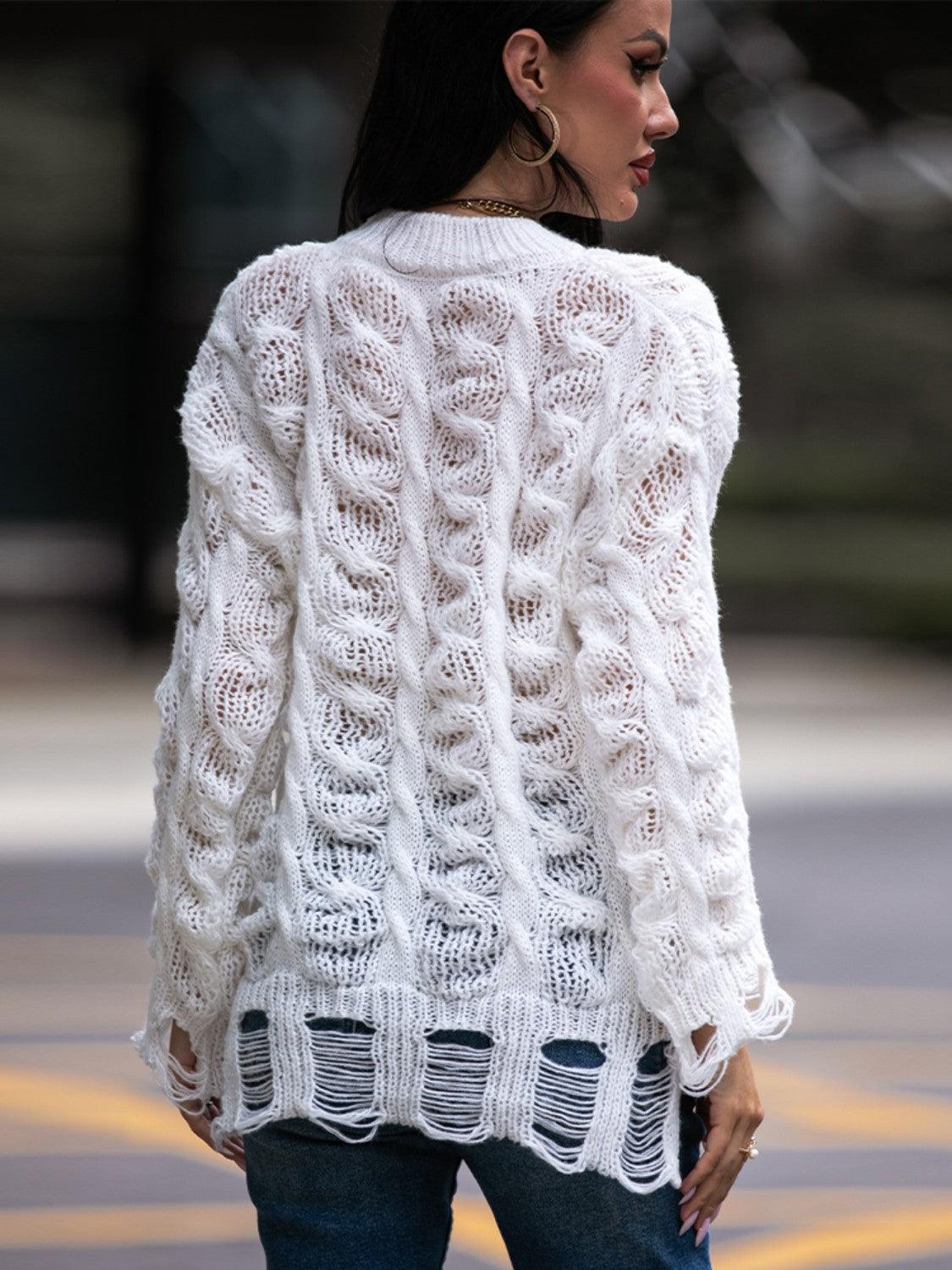 Strickpullover mit Zopfmuster | Distressed-Details | Lässiger Streetstyle