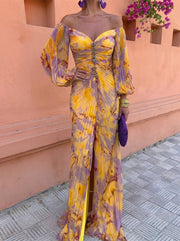 Avalora - Elegantes florales Maxikleid – Gelb