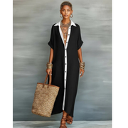 Carola | Damen Locker Leinen Maxikleid – Schwarz