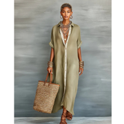 Carola | Damen Locker Leinen Maxikleid – Beige