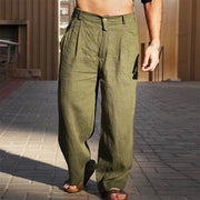 Casimir | Herren Weite Hose Falten Entspannte Passform – Oliv