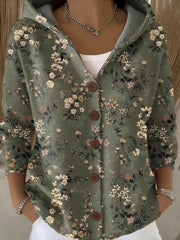 Marie | Cassidy Strickjacke Damen Bunt Geknöpfte Hoodie Cardigan – Dunkelgrün