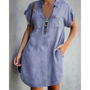 Genevalle - Lässiges Chambray-Kleid mit Taschen – Lila