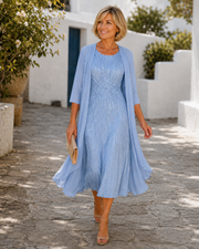 Ardelisse - Elegantes Maxikleid & Mantel-Set – Blau