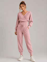 Adelyra - Geripptes Loungewear-Set (zweiteilig) – Rosa