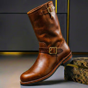 Gideon - Vintage-Lederstiefel mit Schnallen – Cognac