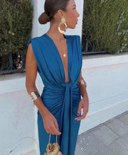 Sommerfeld | Elegantes Drapé-Kleid mit Taillenband – Blau
