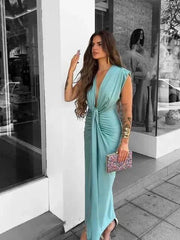 Sommerfeld | Elegantes Drapé-Kleid mit Taillenband – Hellblau