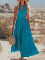 Cordua | Damen Neckholder Maxi Kleid – Blau