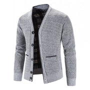 Corvald | Herren Strickjacke V-Ausschnitt Knopfleiste – Hellgrau