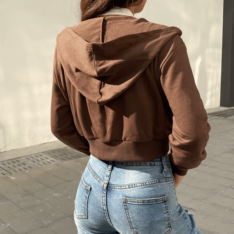 Trendige Figurbetonte Damen Cropped Zip-Up Hoodie mit Kapuze – Alina