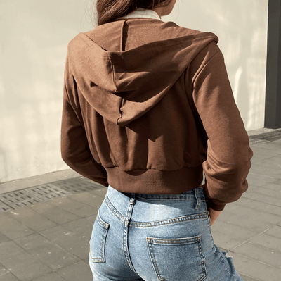 Trendige Figurbetonte Damen Cropped Zip-Up Hoodie mit Kapuze – Alina