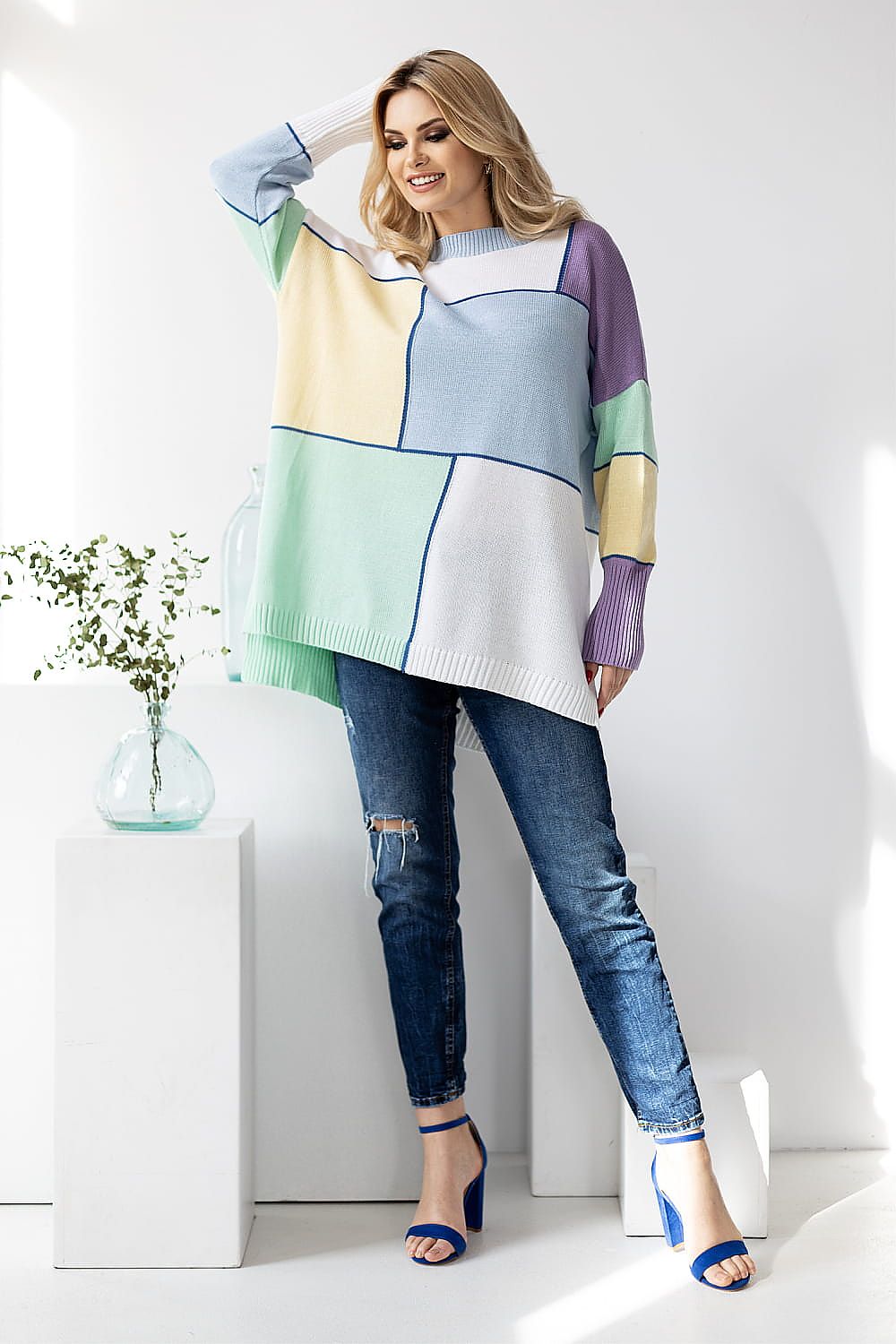 Oversized Strickpullover | Geometrisches Muster | Bequeme Passform