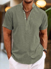 Daniel | Herren Sommer Henley Kurzarm Shirt – Grün