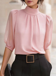 Valessique - Plissee-Bluse mit Stehkragen – Rosa