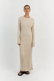 Elodie | Strick-Midikleid mit Rundhalsausschnitt – Stein