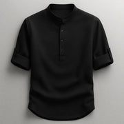 Jarvis - Strukturiertes Henley-Shirt – Schwarz