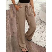 Estrelle - Loungehose mit Kordelzug und Spitzenbesatz – Khaki