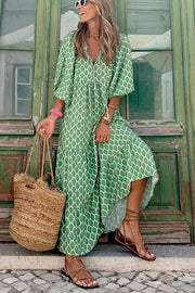 Midi-Kleid für Damen mit Puffärmeln und Stufenschnitt – Hellgrün