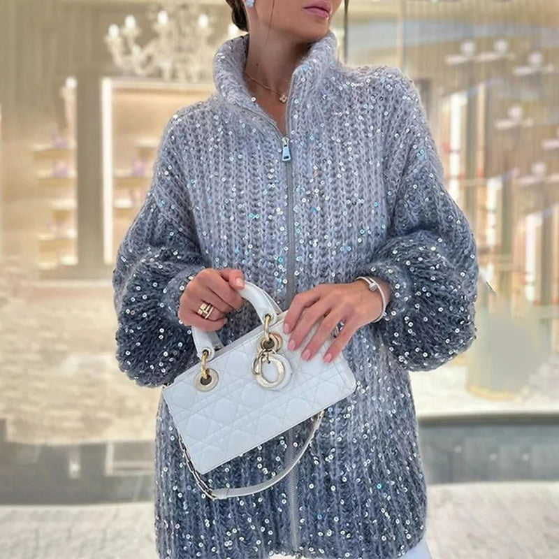 Oversize-Strickjacke | Glanz-Effekt | Eleganter Komfort