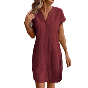 Ainslea - Strukturiertes Mini-Hemdblusenkleid – Rot