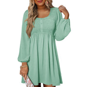 Rosa | Damen Minikleid Smok-Oberteil Eckiger Ausschnitt Langarm – Mintgrün